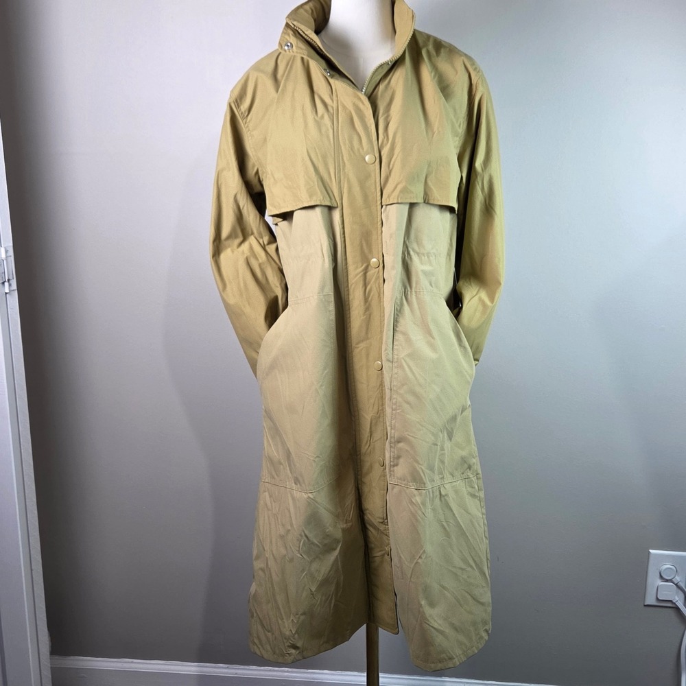 A New Day Trench Coat Womens XS Tan Excellent Water Resistant Hooded Longline